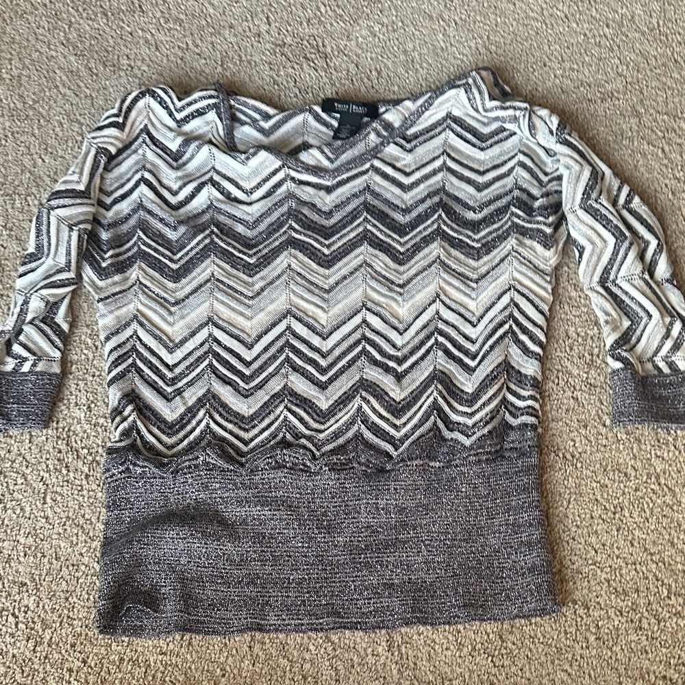 White House Black Market Off-Shoulder Chevron Sweater - Black and White